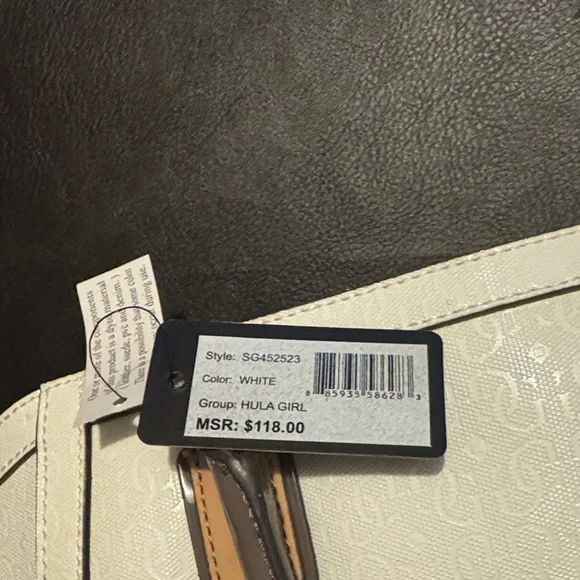 NWT GUESS White, Gray and Tan Tote Bag With Plastic Still On Hardware Plus Charm - Picture 14 of 14